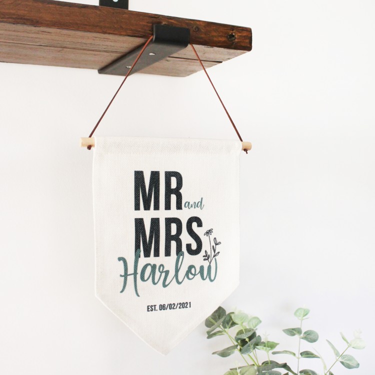 Linen Flag -  Personalised Home Decor - Mr and Mrs
